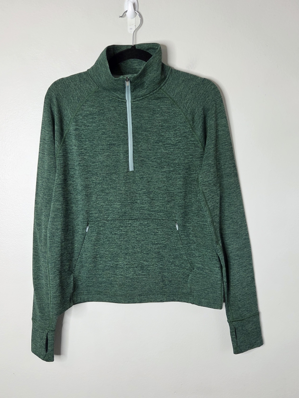 Outdoor Voices Green Quarter-Zip Mockneck Sweatshirt